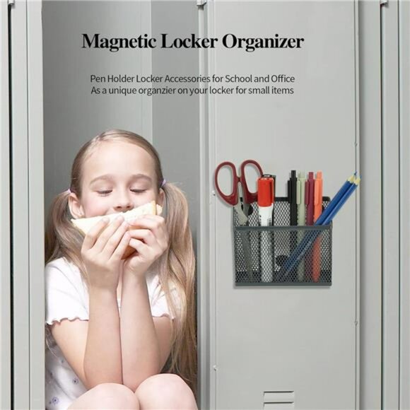 Locker organizer kit with shelf magnetic basket pen holder school office storage - Picture 6 of 7